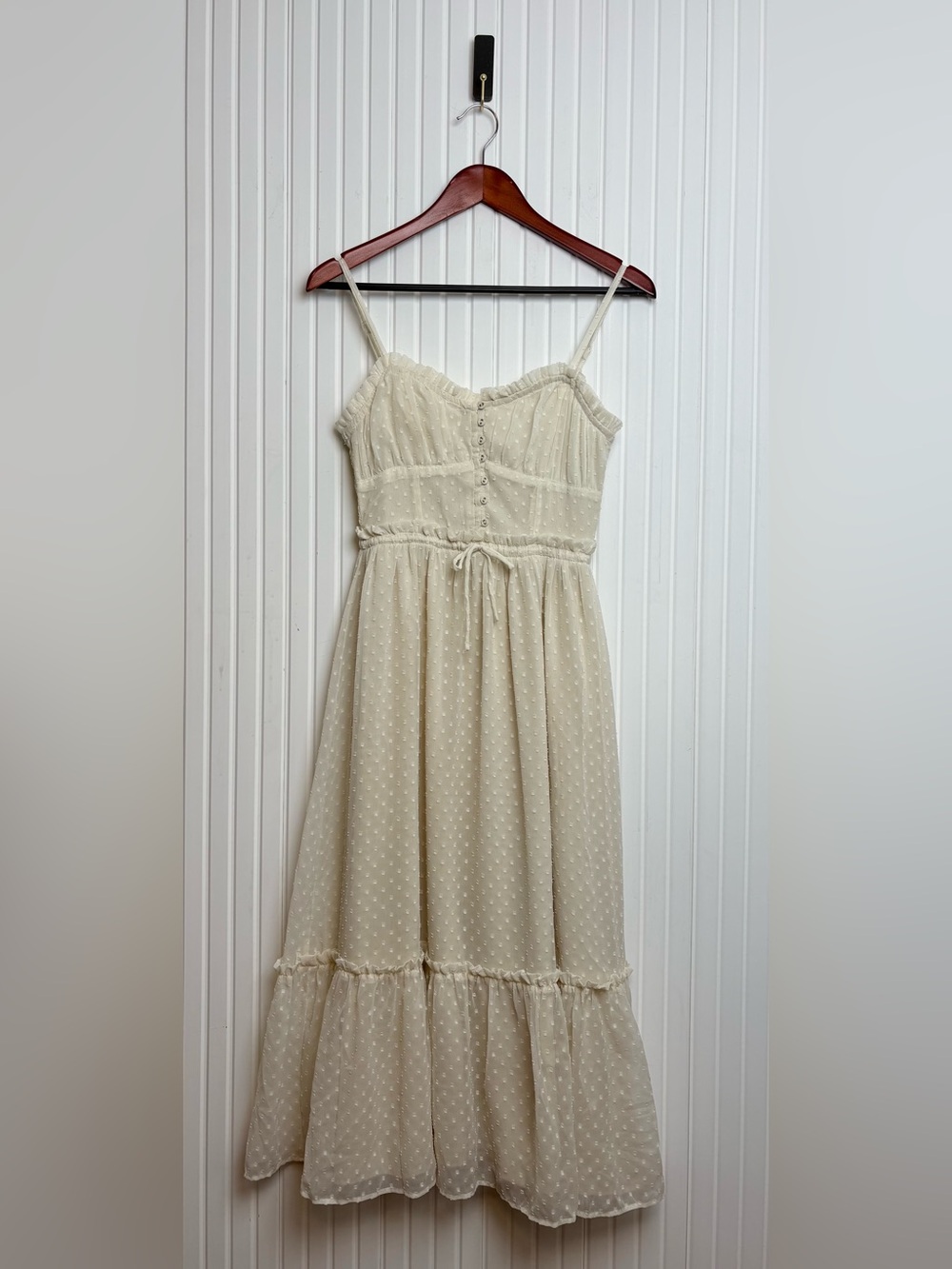 Patrons Of Peace Midi Dress XS/S Corset Milkmaid Ruffle Tiered Regency Peasant